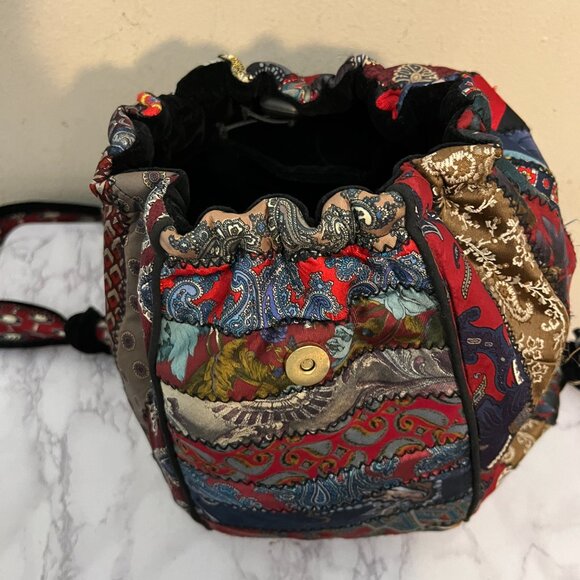 Upcycled  Handmade VIntage Silk Ties Backpack Boho Festival - Picture 9 of 10
